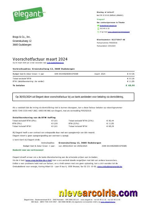 Belgium Elegant business utility bill